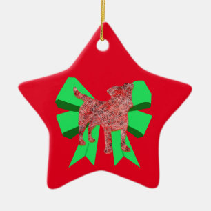 Jack Russell Dog Silhouette Green Bow Christmas Ceramic Tree Decoration