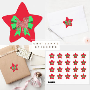 Jack Russell Dog Silhouette Green Bow Christmas Star Sticker