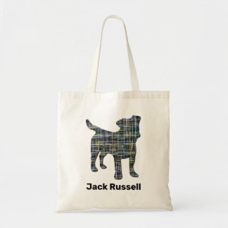 Jack Russell Dog Silhouette Yellow & Black Grid Tote Bag
