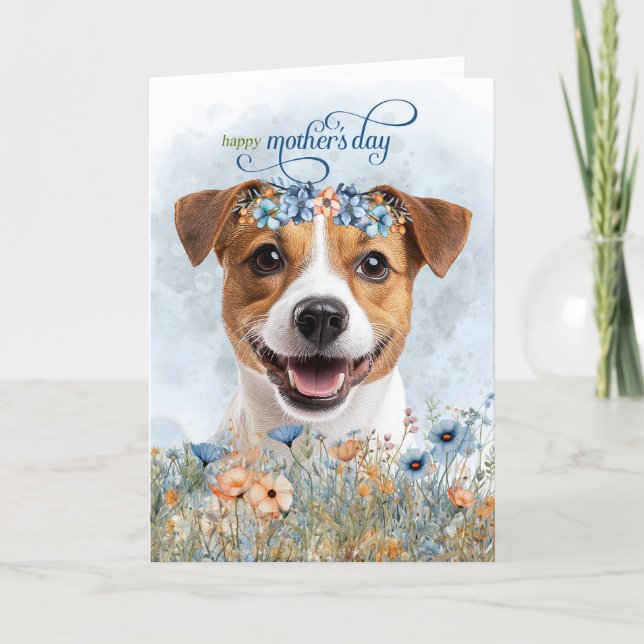 Jack Russell Dog Wildflowers Mother's Day Holiday Card (Front)