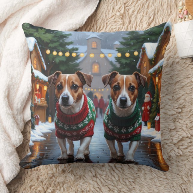 Jack Russell Dogs Christmas Snow Holiday Cushion (Blanket)