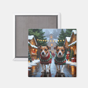 Jack Russell Dogs Christmas Snow Holiday Magnet