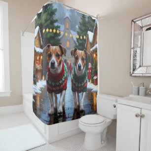 Jack Russell Dogs Christmas Snow Holiday Shower Curtain