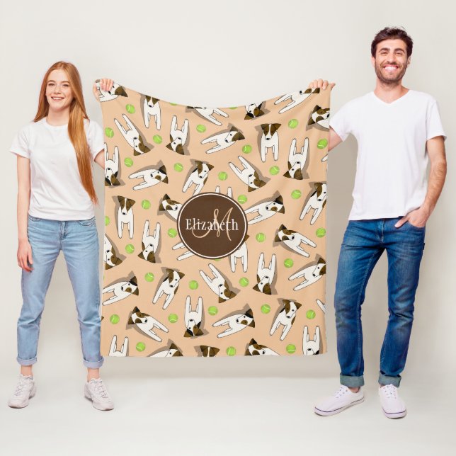 Jack Russell dogs peach or any colour monogrammed Fleece Blanket (In Situ)