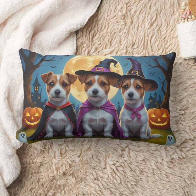 Jack Russell Dogs Pumpkin Halloween Funny Lumbar Cushion (Blanket)
