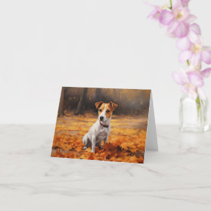 Jack Russell in Autumn Leaves Fall Inspire Card