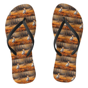 Jack Russell in Autumn Leaves Fall Inspire Jandals
