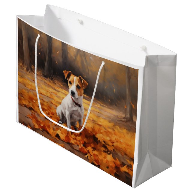 Jack Russell in Autumn Leaves Fall Inspire Large Gift Bag (Front Angled)