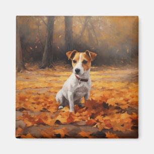 Jack Russell in Autumn Leaves Fall Inspire Magnet