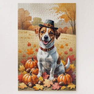 Jack Russell In Autumn Leaves Thanksgiving Art Jigsaw Puzzle