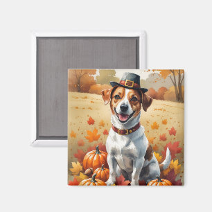 Jack Russell In Autumn Leaves Thanksgiving Art Magnet