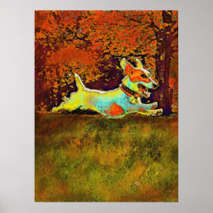 jack russell in autumn woods poster