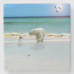Jack Russell Meet Polar Bear, Stone Coaster
