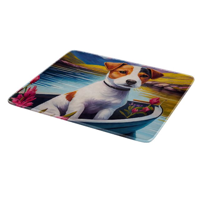 Jack Russell on a Paddle: A Scenic Adventure Cutting Board (Corner)