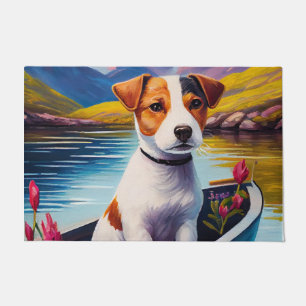 Jack Russell on a Paddle: A Scenic Adventure Doormat