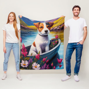 Jack Russell on a Paddle: A Scenic Adventure Fleece Blanket