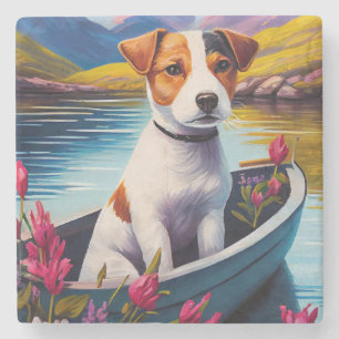 Jack Russell on a Paddle: A Scenic Adventure Stone Coaster