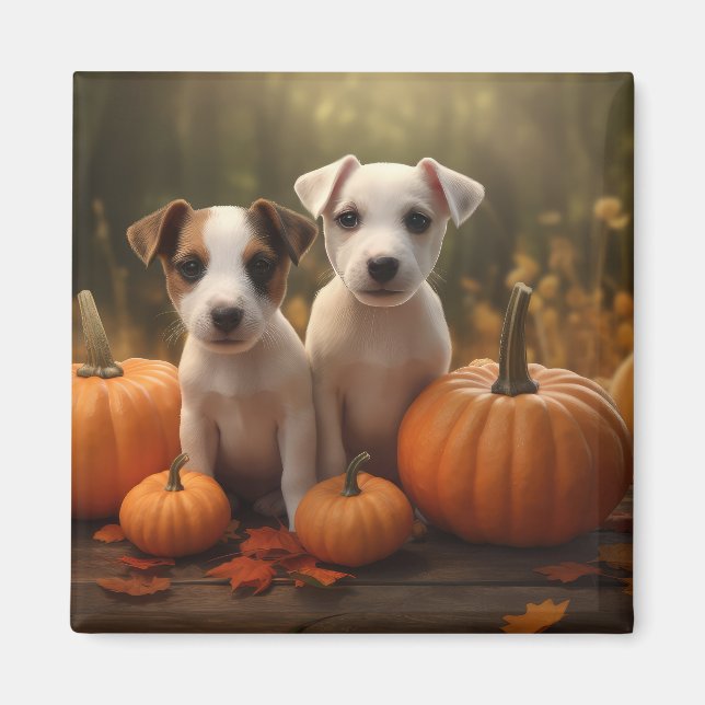 Jack Russell Puppy Autumn Delight Pumpkin  Magnet (Front)