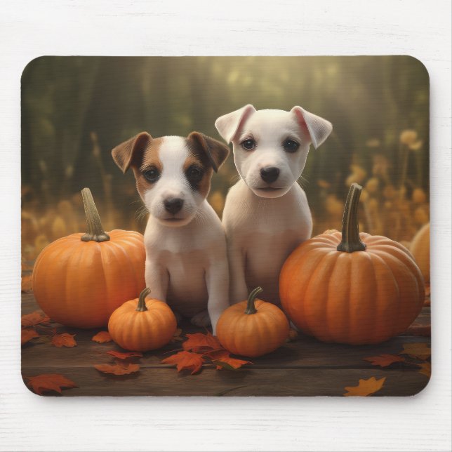 Jack Russell Puppy Autumn Delight Pumpkin  Mouse Pad (Front)
