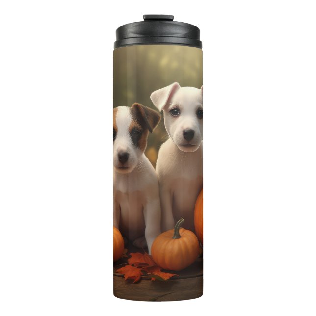Jack Russell Puppy Autumn Delight Pumpkin  Thermal Tumbler (Front)