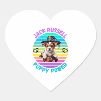 Jack Russell Puppy Portrait With A Hallowen Theme Heart Sticker