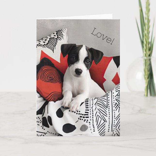 Jack Russell Puppy Valentine Card (Front)