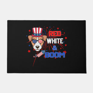 Jack Russell Red White _ Boom 4th of july  Doormat