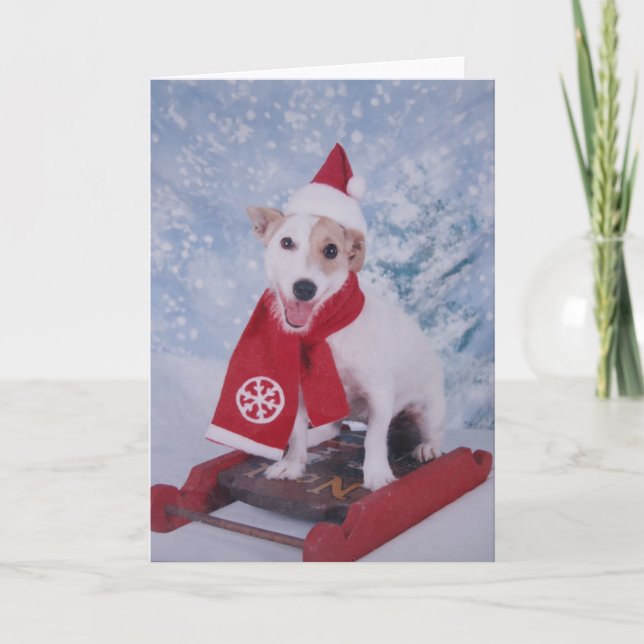 Jack Russell Santa Helper Holiday Card (Front)