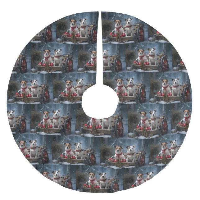 Jack Russell Snowy Sleigh Christmas Decor  Brushed Polyester Tree Skirt (Front)