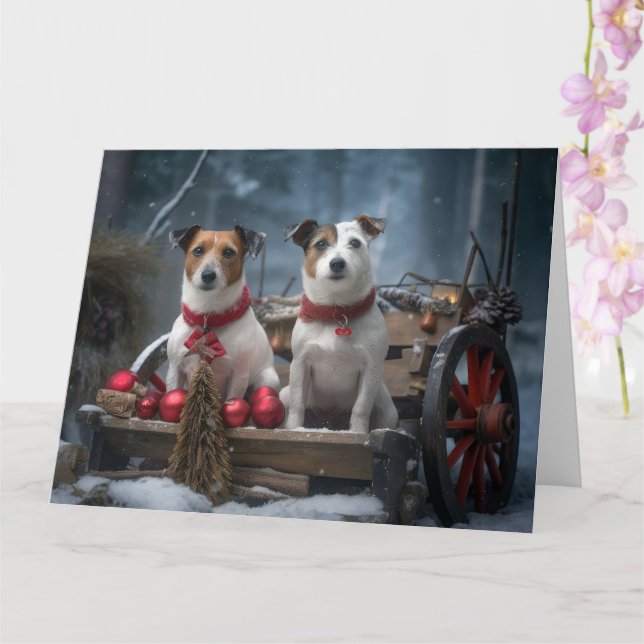 Jack Russell Snowy Sleigh Christmas Decor  Card (Orchid)