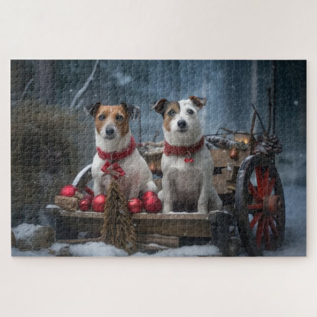 Jack Russell Snowy Sleigh Christmas Decor  Jigsaw Puzzle (Horizontal)
