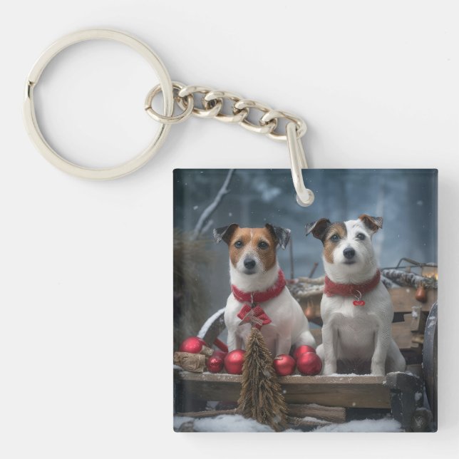 Jack Russell Snowy Sleigh Christmas Decor  Key Ring (Front)