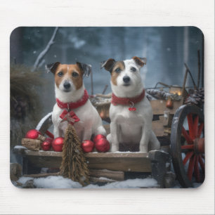 Jack Russell Snowy Sleigh Christmas Decor Mouse Pad