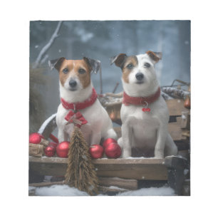 Jack Russell Snowy Sleigh Christmas Decor  Notepad
