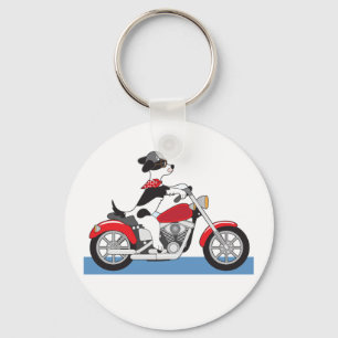 Jack Russell Terrier Biker Dog on Red Motorbike Key Ring