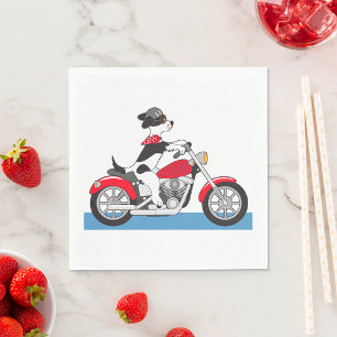 Jack Russell Terrier Biker Dog on Red Motorbike Napkin