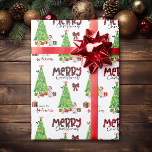 Jack Russell Terrier, Bird and Christmas Tree Wrapping Paper
