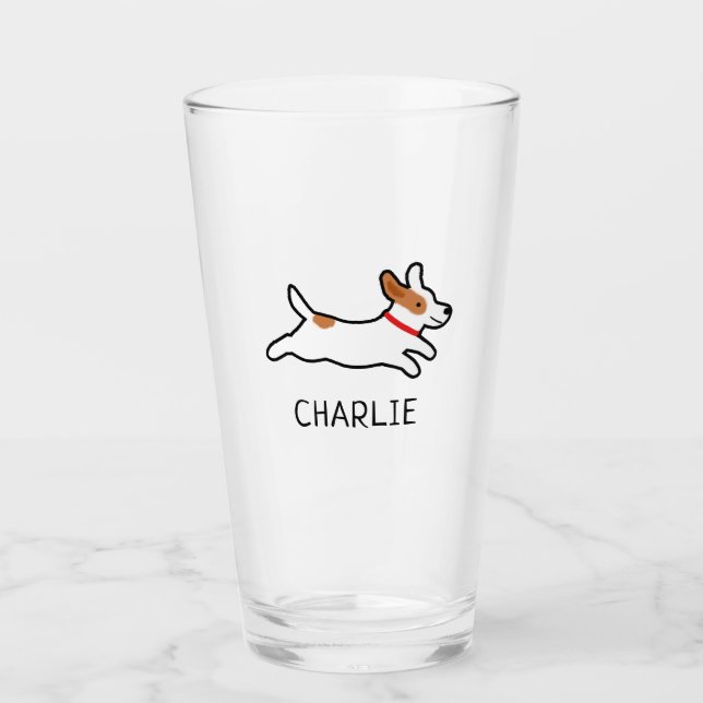 Jack Russell Terrier Cartoon Dog Personalised Glass (Front)