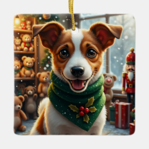 Jack Russell Terrier Christmas Art Ceramic Ornament