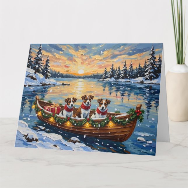 Jack Russell Terrier Christmas Boat Holiday Card (Front)