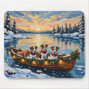 Jack Russell Terrier Christmas Boat Holiday Mouse Pad