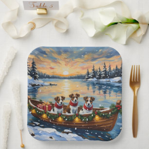 Jack Russell Terrier Christmas Boat Holiday Paper Plate