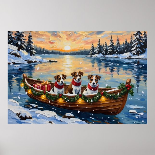 Jack Russell Terrier Christmas Boat Holiday Poster (Front)