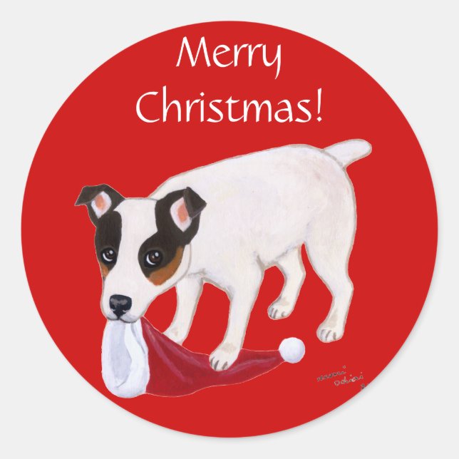 Jack Russell Terrier Christmas Classic Round Sticker (Front)