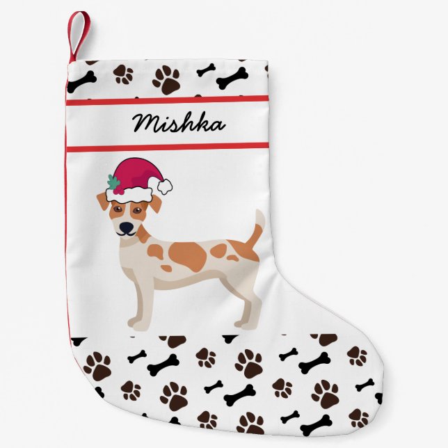 Jack Russell Terrier Christmas, Custom Dog Name Small Christmas Stocking (Front)