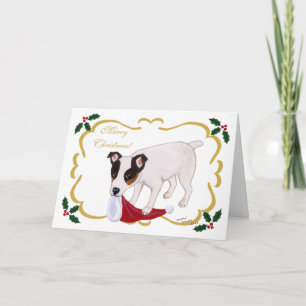 Jack Russell Terrier Christmas Holy Leaves Holiday Card