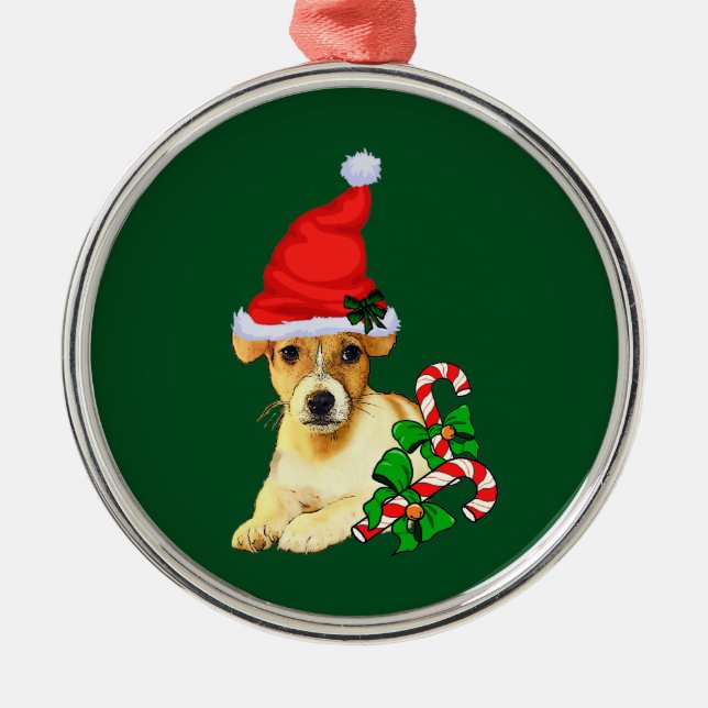 Jack Russell Terrier Christmas Metal Tree Decoration (Front)