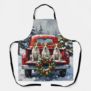 Jack Russell Terrier Christmas Red Truck Holiday Apron