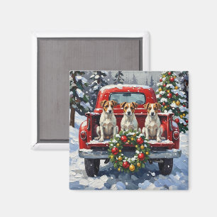 Jack Russell Terrier Christmas Red Truck Holiday Magnet