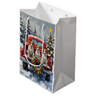 Jack Russell Terrier Christmas Red Truck Holiday Medium Gift Bag